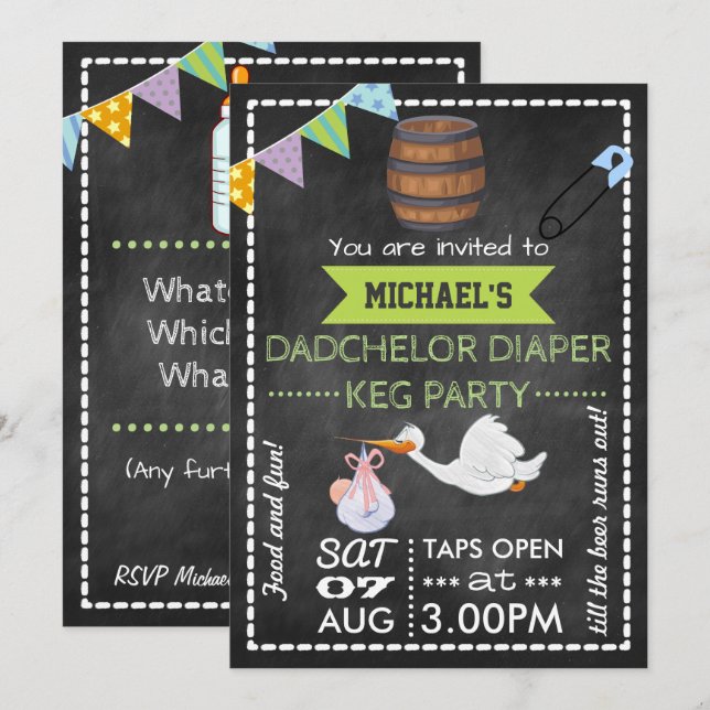 Baby Shower Dadchelor Keg Party Chalkboard Invitation (Front/Back)