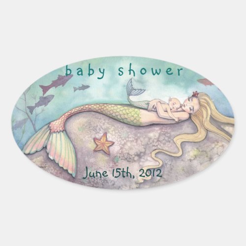 Baby Shower Date Stickers Mermaid and Baby