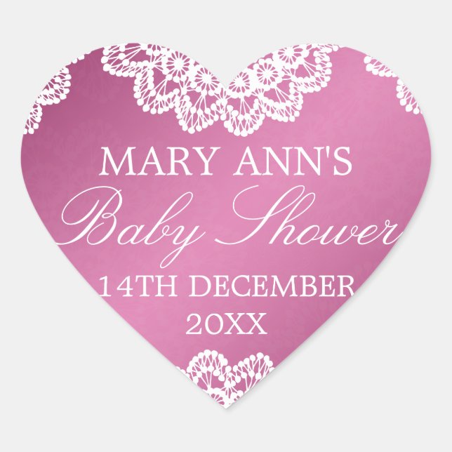 Baby Shower Date Vintage Lace Pink Heart Sticker (Front)