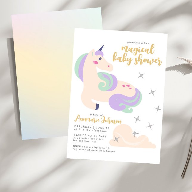Baby Shower de unicornio de color pastel mágico Invitation (Creator Uploaded)