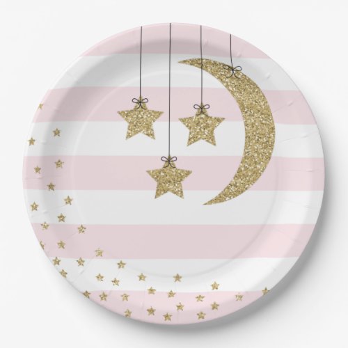 baby shower decorations pink gold glitter paper plates