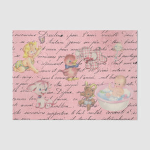Baby Shower Decoupage Vintage Pink Girl Tissue Paper