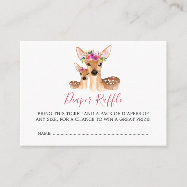 Baby Shower Deer Mom And Baby Diaper Raffle Enclosure Card (Front)