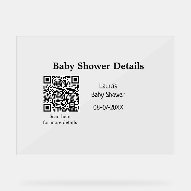 BABY SHOWER DETAILS QR SCAN CODE MINIMAL MODERN RU ACRYLIC SIGN (Front)