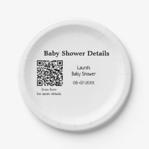 BABY SHOWER DETAILS QR SCAN CODE MINIMAL MODERN RU PAPER PLATES