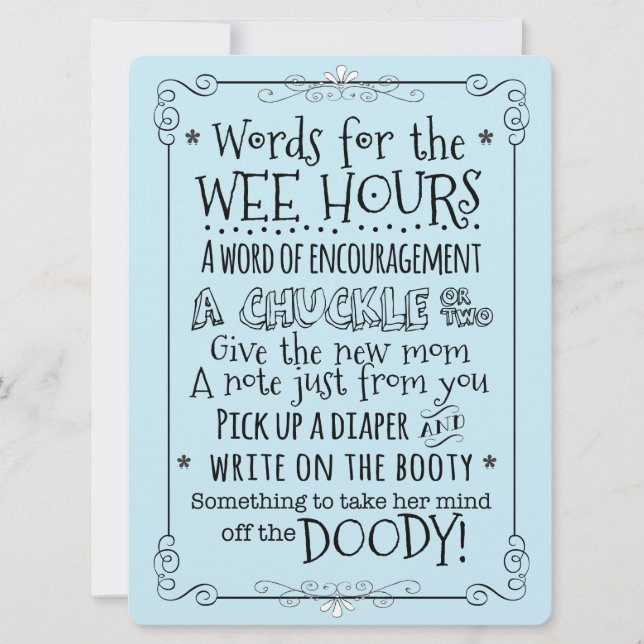 Baby Shower Diaper Activity Card Sign (Front)