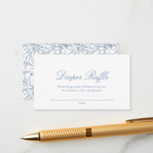 Baby Shower Diaper Raffle Blue Line Drawn Floral Enclosure Card
