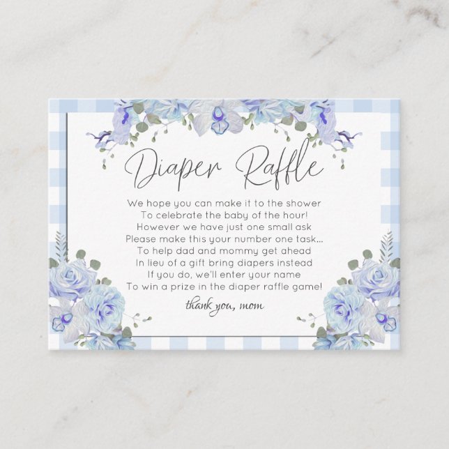 Baby Shower Diaper Raffle | BOHO Baby Shower Blue Enclosure Card (Front)