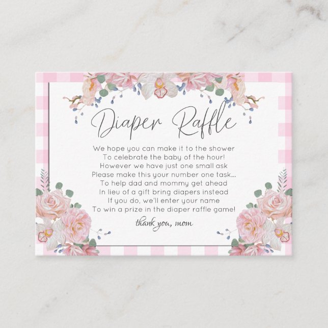 Baby Shower Diaper Raffle | BOHO Baby Shower Pink Enclosure Card (Front)
