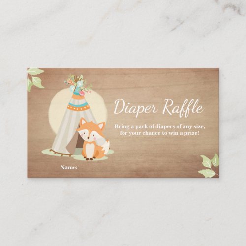 Baby Shower Diaper Raffle Card Fox Teepee Woodland