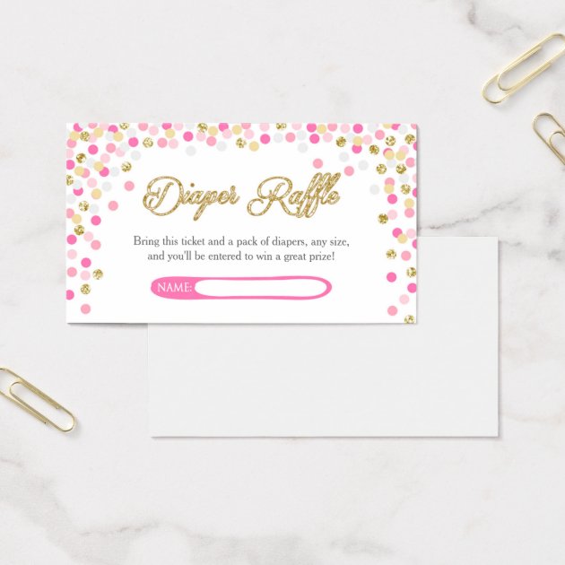 Baby Shower Diaper Raffle Invitation Pink Gold Glitter