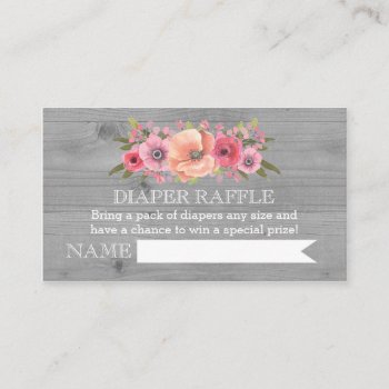 Baby Shower Diaper Raffle Card Rustic Wood Floral by DreamingMindCards at Zazzle