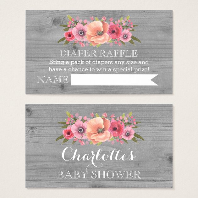 Baby Shower Diaper Raffle Invitation Rustic Wood Floral