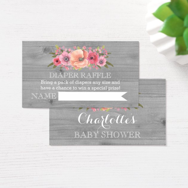 Baby Shower Diaper Raffle Invitation Rustic Wood Floral