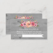 Baby Shower Diaper Raffle Card Rustic Wood Floral (Front/Back)