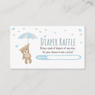 Baby Shower Diaper Raffle Card Teddy Bear Blue