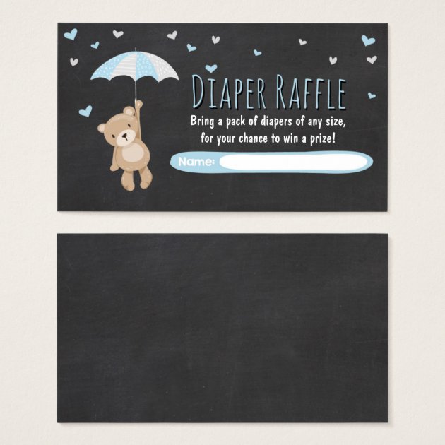 Baby Shower Diaper Raffle Invitation Teddy Bear Blue
