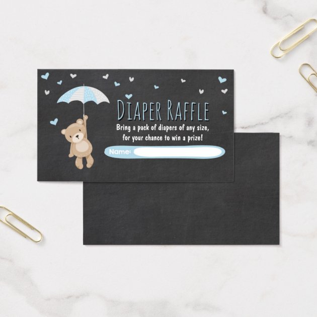 Baby Shower Diaper Raffle Invitation Teddy Bear Blue