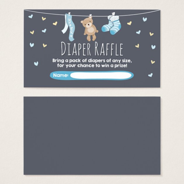 Baby Shower Diaper Raffle Invitation Teddy Bear Blue