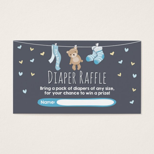 Baby Shower Diaper Raffle Invitation Teddy Bear Blue