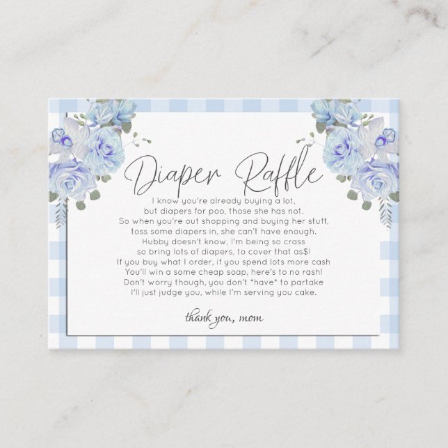 Baby Shower Diaper Raffle | FUNNY Baby Shower Blue Enclosure Card (Front)