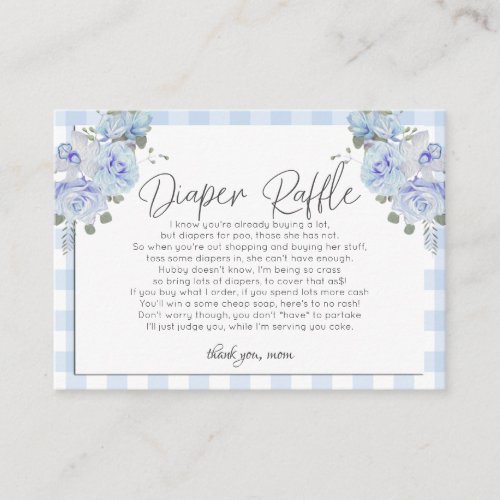 Baby Shower Diaper Raffle  FUNNY Baby Shower Blue Enclosure Card