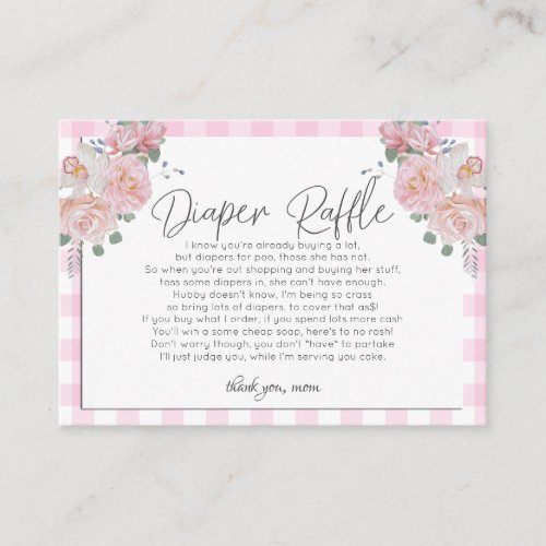 Baby Shower Diaper Raffle  FUNNY Baby Shower Pink Enclosure Card