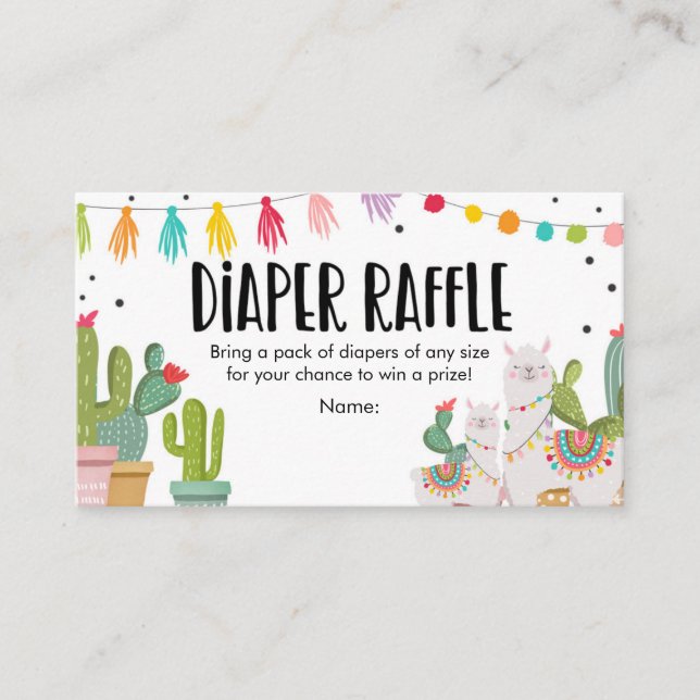 Baby Shower Diaper Raffle Mexican Cactus Llama Enclosure Card (Front)
