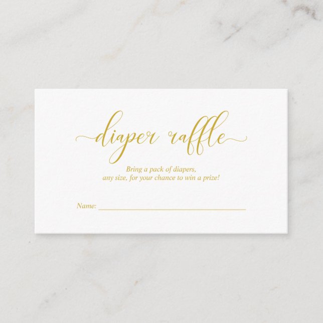 Baby Shower Diaper Raffle, Modern Gold Script Enclosure Card (Front)