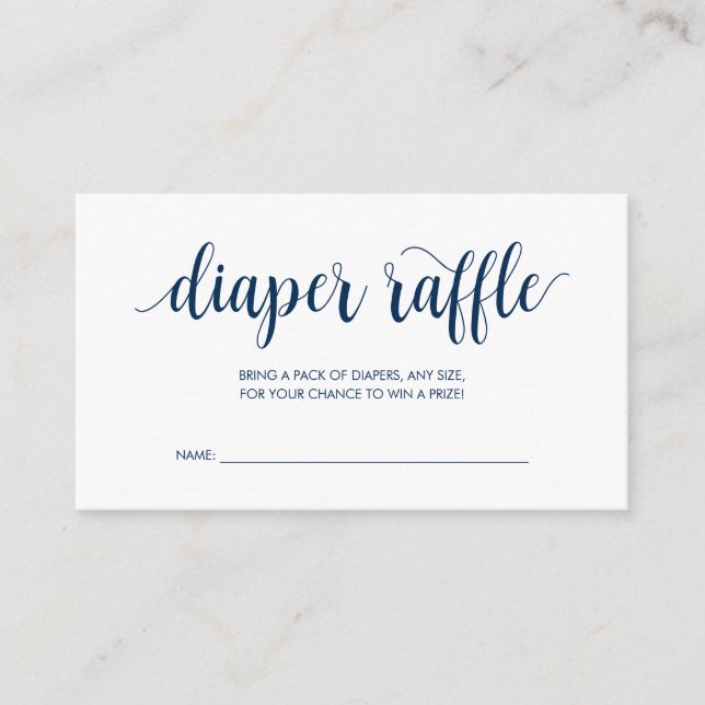 Baby Shower Diaper Raffle, Modern Rustic Navy Blue Enclosure Card (Front)