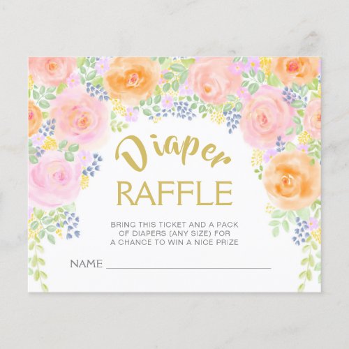 Baby Shower Diaper Raffle Pink Roses Invite Insert