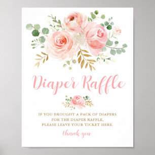 Baby Shower Diaper Raffle Sign, Blush Pink Floral Poster