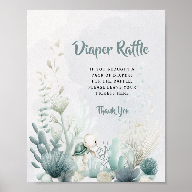 Baby Shower Diaper Raffle Sign Ocean Sea Themed  (Front)