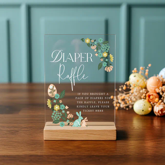 Baby Shower Diaper Raffle Spring Floral Easter Acrylic Sign | Zazzle