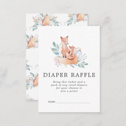 Baby Shower Diaper Raffle Ticket  Autumn Fox Enclosure Card