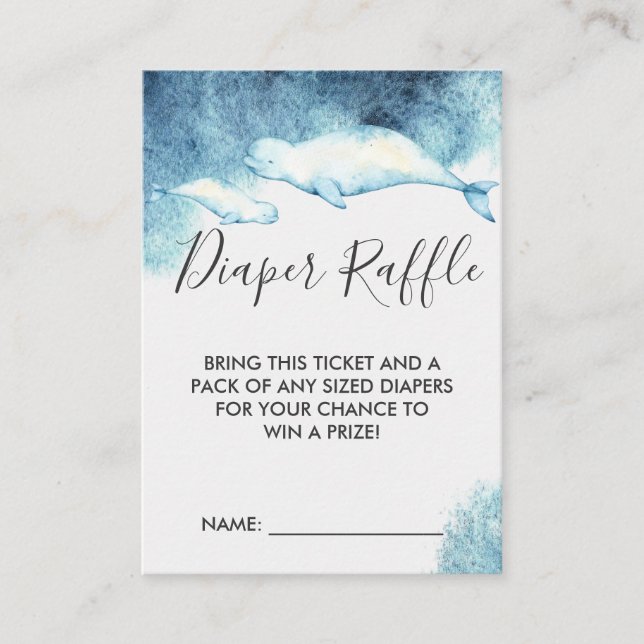 Baby Shower Diaper Raffle Ticket | Beluga Whale Enclosure Card (Front)