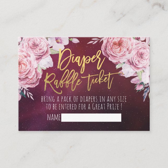 Baby Shower Diaper Raffle Ticket Boho Floral Red Enclosure Card (Front)