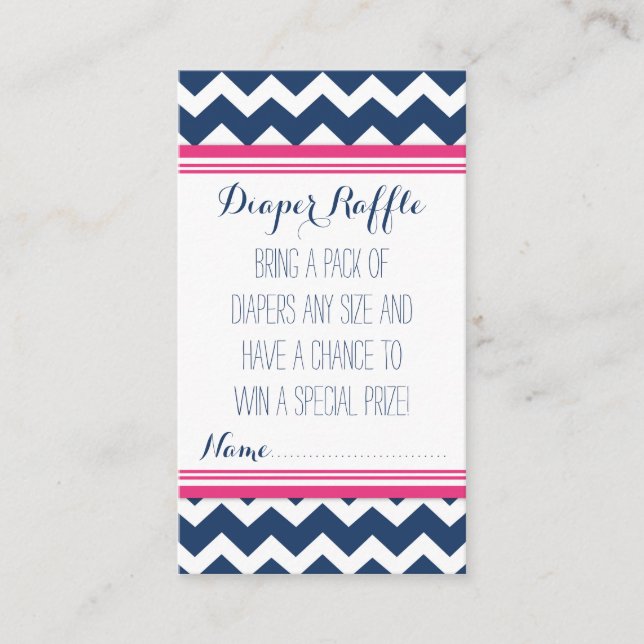 Baby Shower Diaper Raffle Ticket Chevron Blue Pink Enclosure Card (Front)