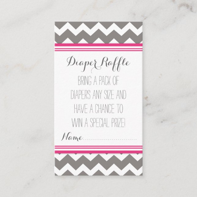 Baby Shower Diaper Raffle Ticket Chevron Pink Grey Enclosure Card (Front)
