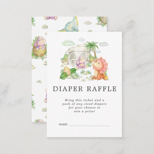 Baby Shower Diaper Raffle Ticket  Dinosaur  Enclosure Card