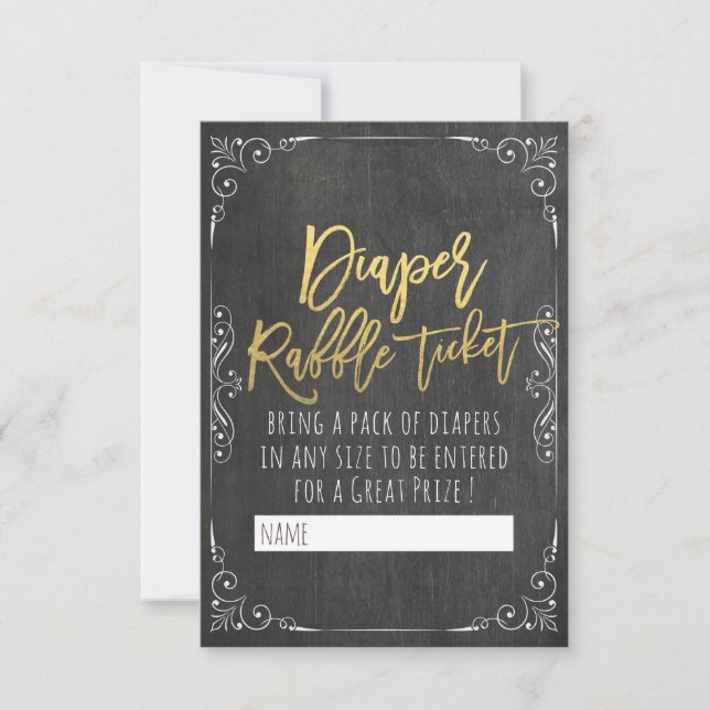 Baby Shower Diaper Raffle Ticket Floral Chalkboard Invitation (Front)
