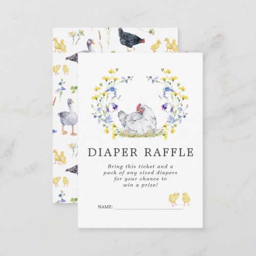 Baby Shower Diaper Raffle Ticket  Floral Chickens Enclosure Card