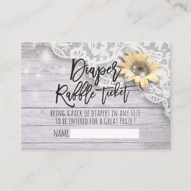 Baby Shower Diaper Raffle Ticket Lace Sunflower Enclosure Card (Front)