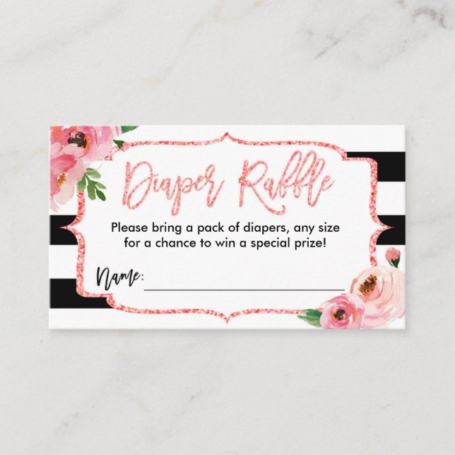 Baby Shower Diaper Raffle Ticket Pink Girl Enclosure Card (Front)