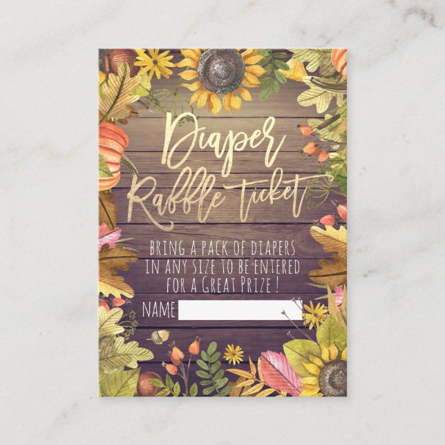 Baby Shower Diaper Raffle Ticket Pumpkin Sunflower Enclosure Card (Front)