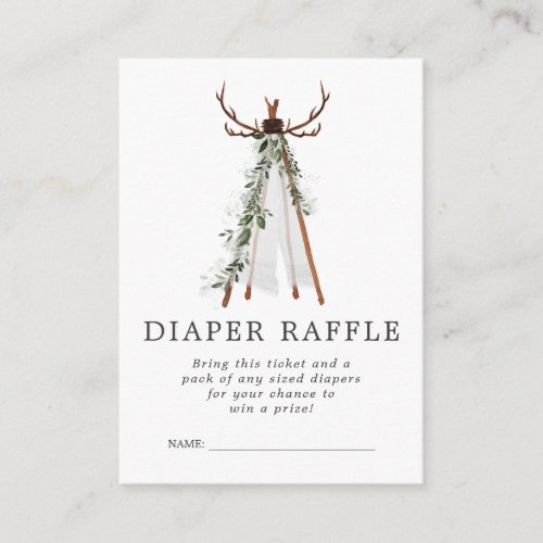 Baby Shower Diaper Raffle Ticket  Rustic Antler Enclosure Card