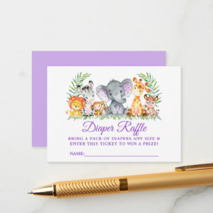 Baby Shower Diaper Raffle Ticket Safari Animals Enclosure Card