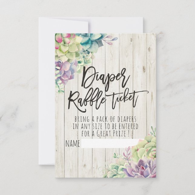 Baby Shower Diaper Raffle Ticket Succulents Wood Invitation (Front)