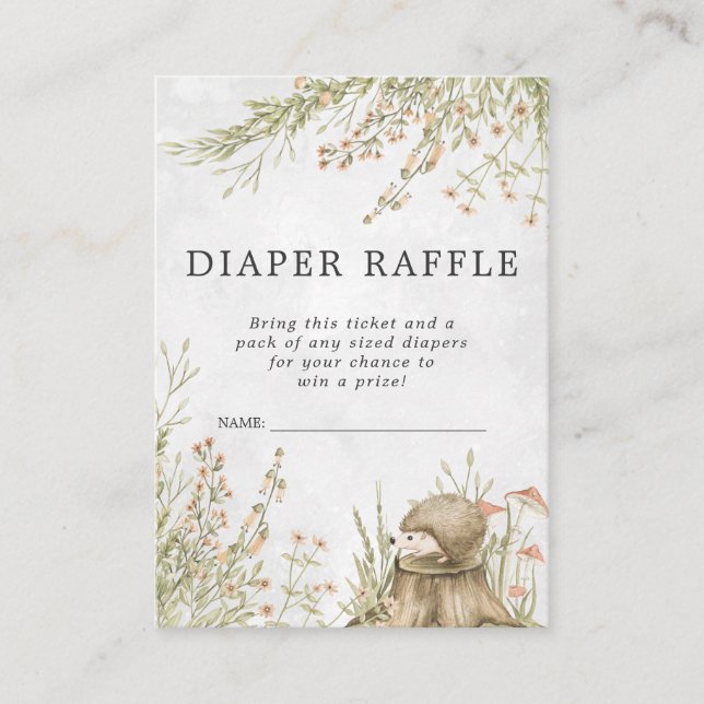 Baby Shower Diaper Raffle Ticket | Woodland Animal Enclosure Card (Front)