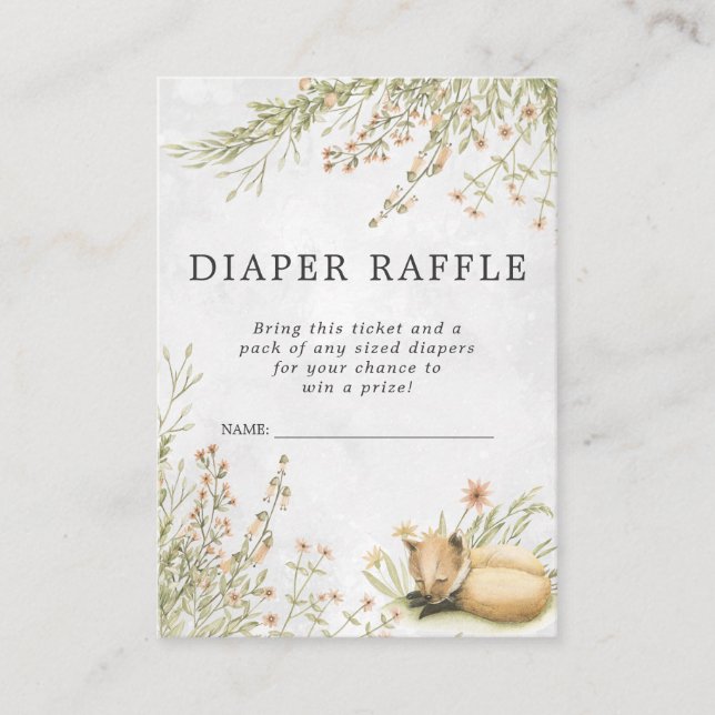 Baby Shower Diaper Raffle Ticket | Woodland Fox Enclosure Card (Front)